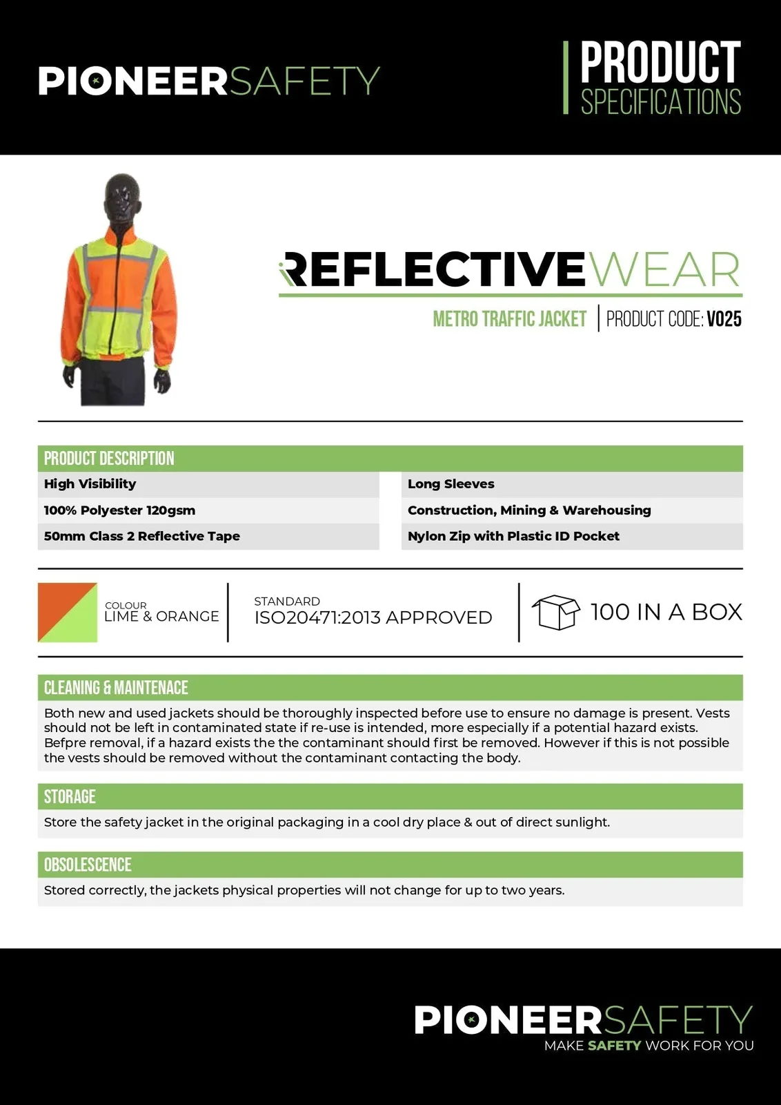 Pioneer Safety Jacket Reflective Long Sleeve 2 Tone   Premium Safety Ppe from Pioneer Safety