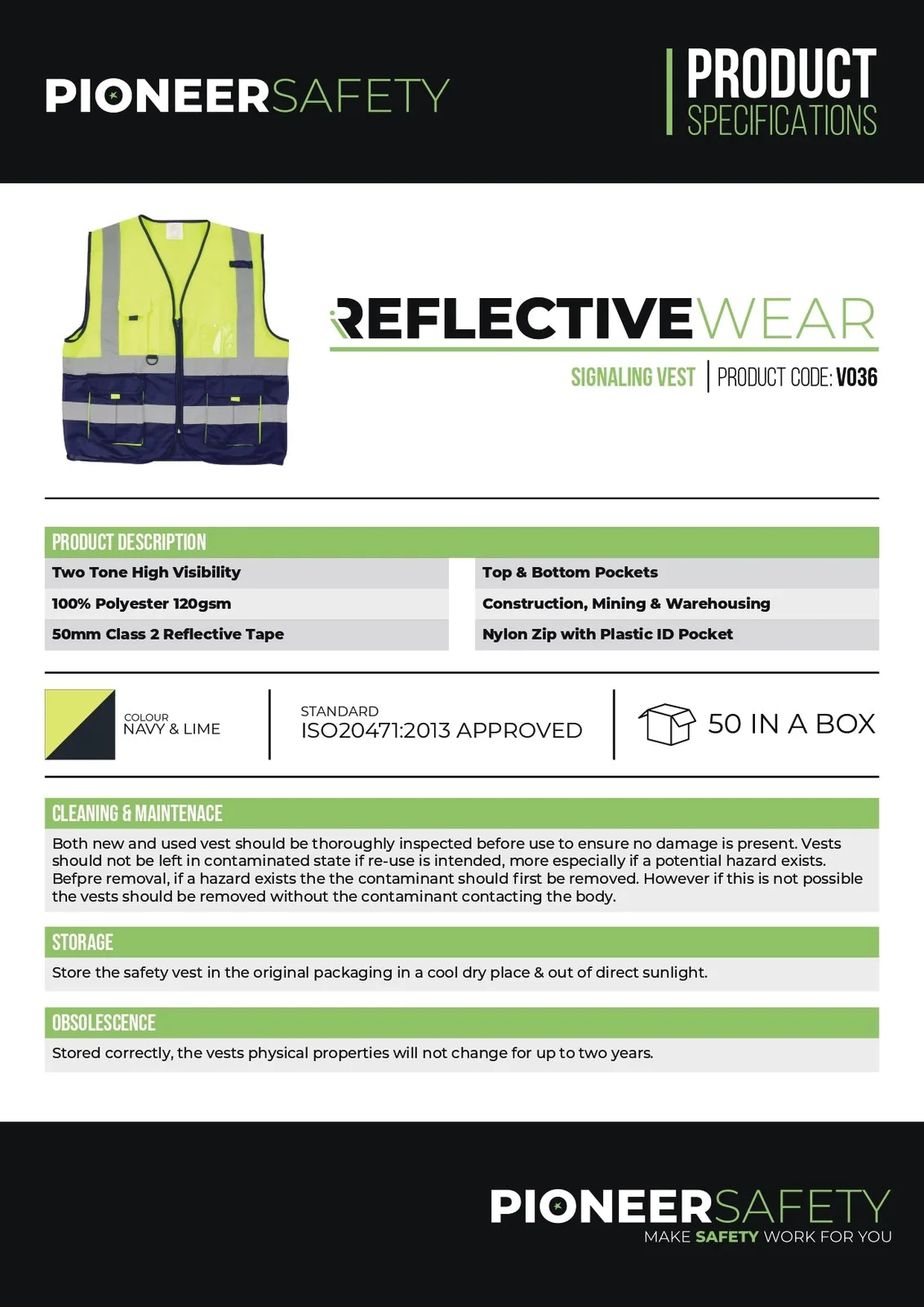 Pioneer Safety Vests Signaling with Zip Id Pocket Limenavy   Premium Safety Ppe from Pioneer Safety