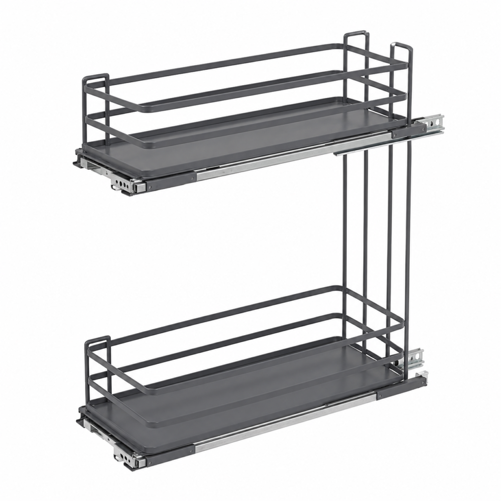 b40565f3-6a25-4439-9604-ab9215b30906 | Securadeal Two tier Metal Pull out Pantry Shelf with Sliding Tracks for Cabinet Storage store in Kitchen