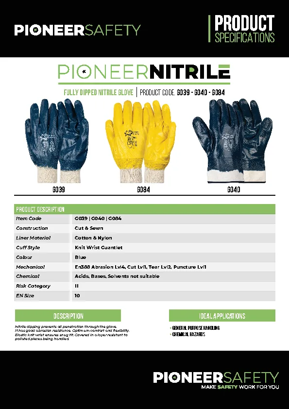 PIONEER SAFETY Nitrile Coated Blue Knit Wrist Gloves G039 - Premium Gloves from Pioneer Safety - Just R 36! Shop now at Securadeal