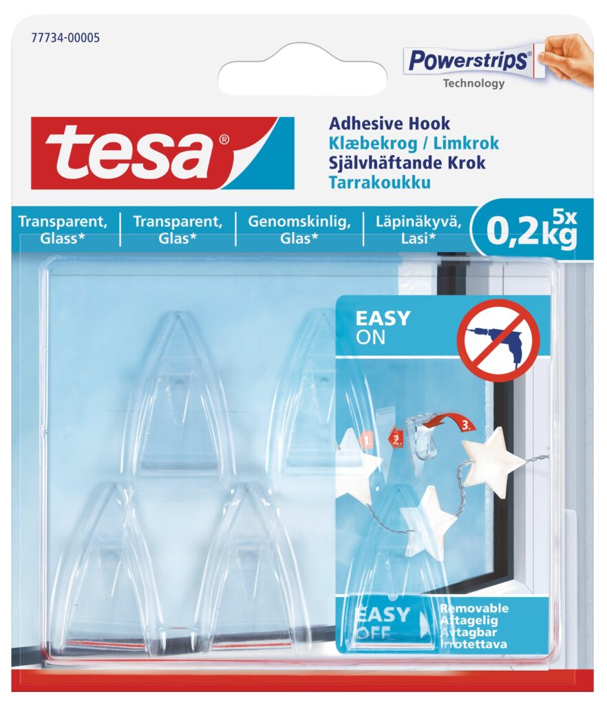 tesa-adhesive-hooks-transparent-surface-small-5-hooks-02kg-securadeal-1-1 | Securadeal Tesa Adhesive Hooks Transparent Surface Small 5 Hooks 02kg Premium Fasteners from Tesa