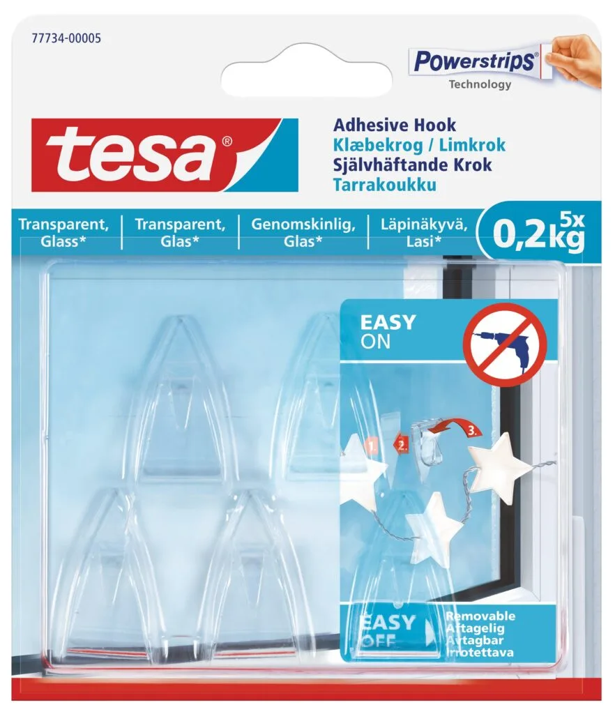 tesa-adhesive-hooks-transparent-surface-small-5-hooks-02kg-securadeal-1-1 | Securadeal