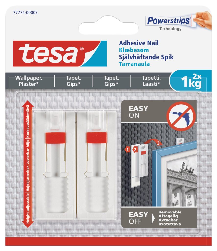 Tesa Adhesive Nail Adjustable 2 X 1kg   Sensitive Surface   Wallpaper and Plaster   Premium Fasteners from Tesa