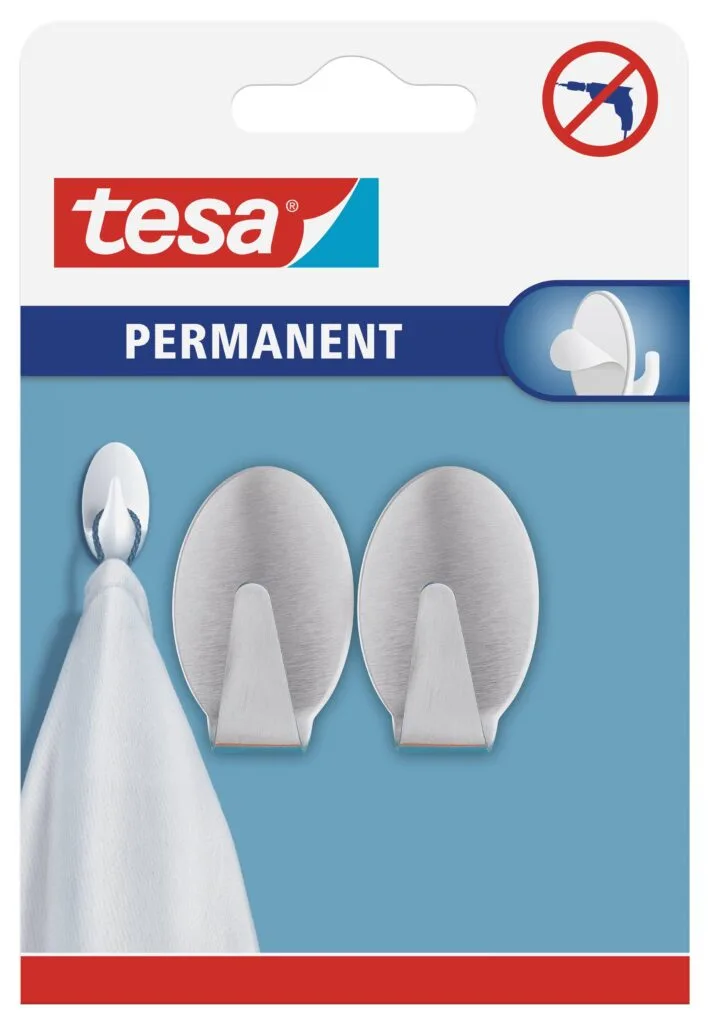 tesa-permanent-hooks-oval-large-metal-2-hooks-stainless-steel-securadeal-1 | Securadeal