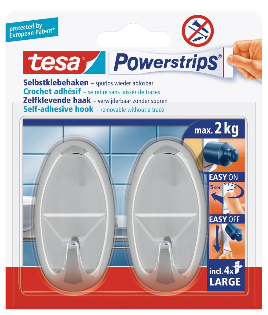 tesa-powerstrips-hooks-large-oval-2-hooks4-strips-chrome-securadeal-1 | Securadeal