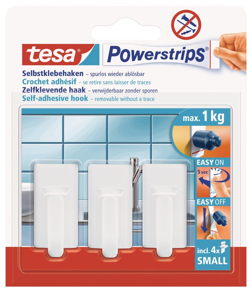 tesa-powerstrips-hooks-small-rectangular-classic-3-hooks-4-strips-white-securadeal-1 | Securadeal