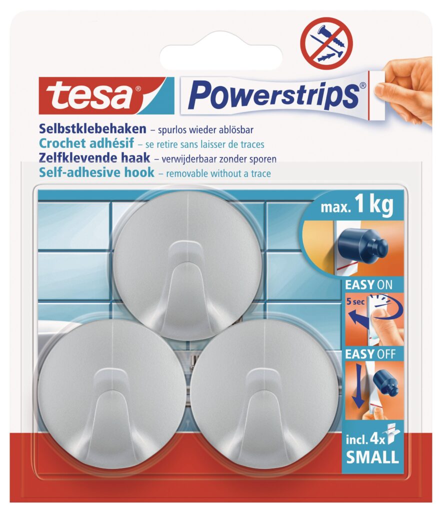 tesa-powerstrips-hooks-small-round-3-hooks4-strips-chrome-matt-securadeal-1 | Securadeal