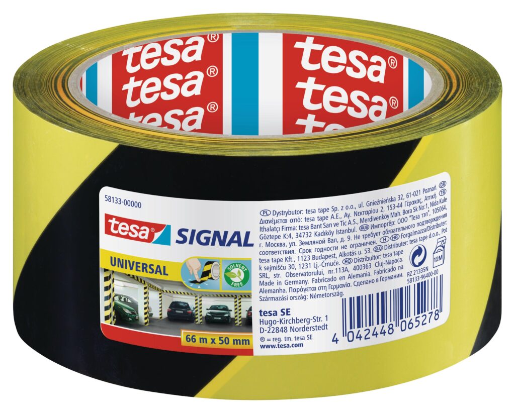 tesa-warning-marking-tape-universal-66m-x-50mm-yellow-black-securadeal | Securadeal Tesa Warning Marking Tape Universal 66m X 50mm Yellow black Premium Tapes from Tesa
