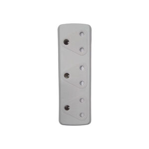 White three-gang electrical wall plate with three screw holes for mounting switches or outlets.