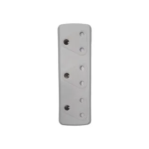 White three-gang electrical wall plate with three screw holes for mounting switches or outlets.