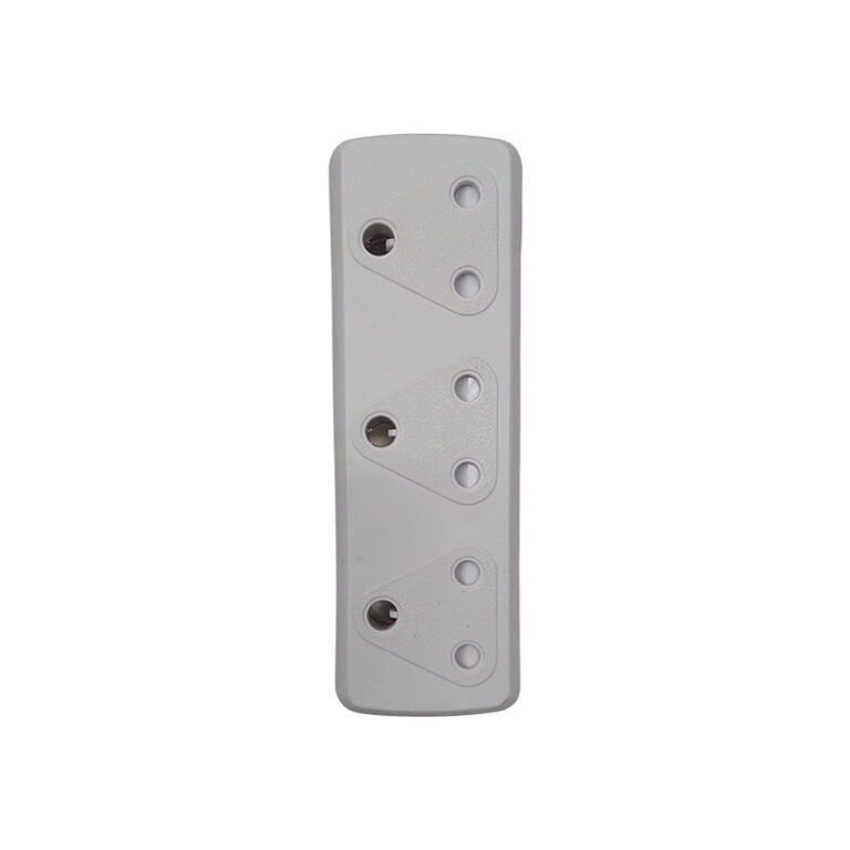 White three-gang electrical wall plate with three screw holes for mounting switches or outlets.