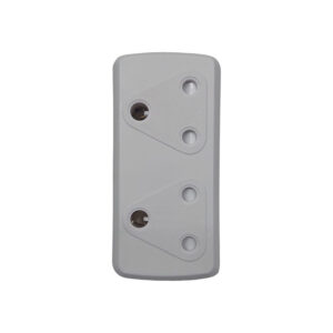 White plastic mounting plate with two triangular mounting sections and four screw holes (two per section).