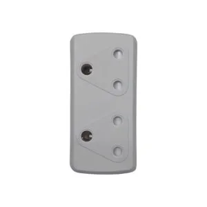 White plastic mounting plate with two triangular mounting sections and four screw holes (two per section).