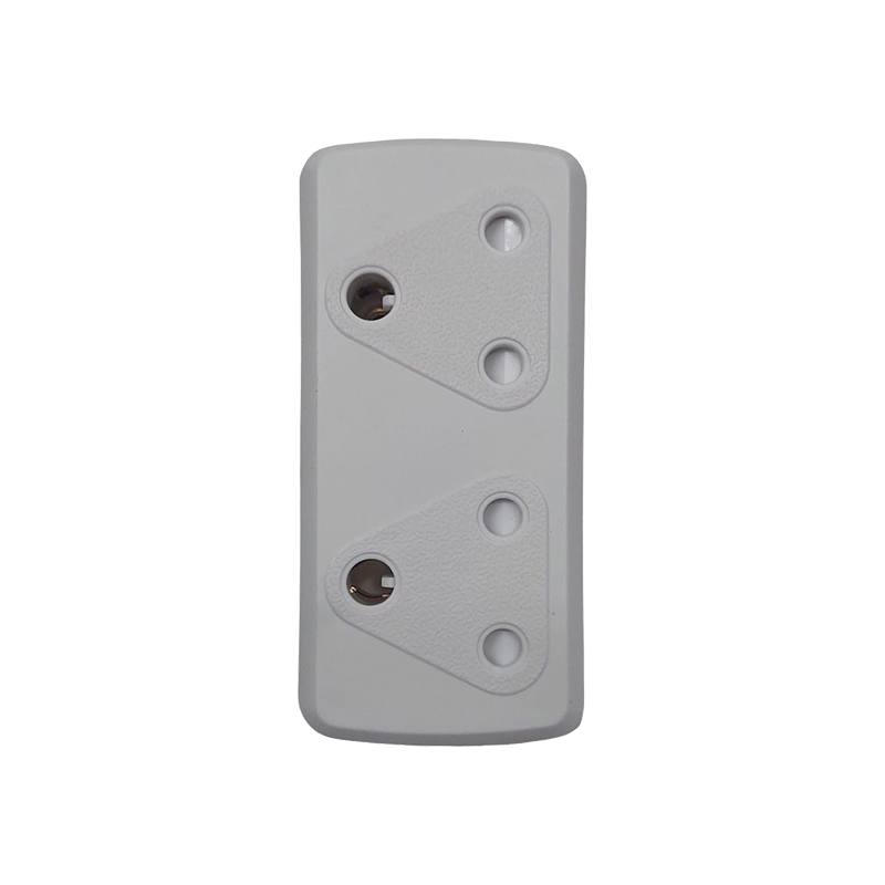 White Plastic Mounting Plate with Two Triangular Mounting Sections and Four Screw Holes Two Per Section