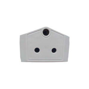 White three-pin electrical outlet faceplate with two round sockets and an upper earth-pin hole