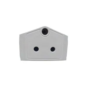 White three-pin electrical outlet faceplate with two round sockets and an upper earth-pin hole