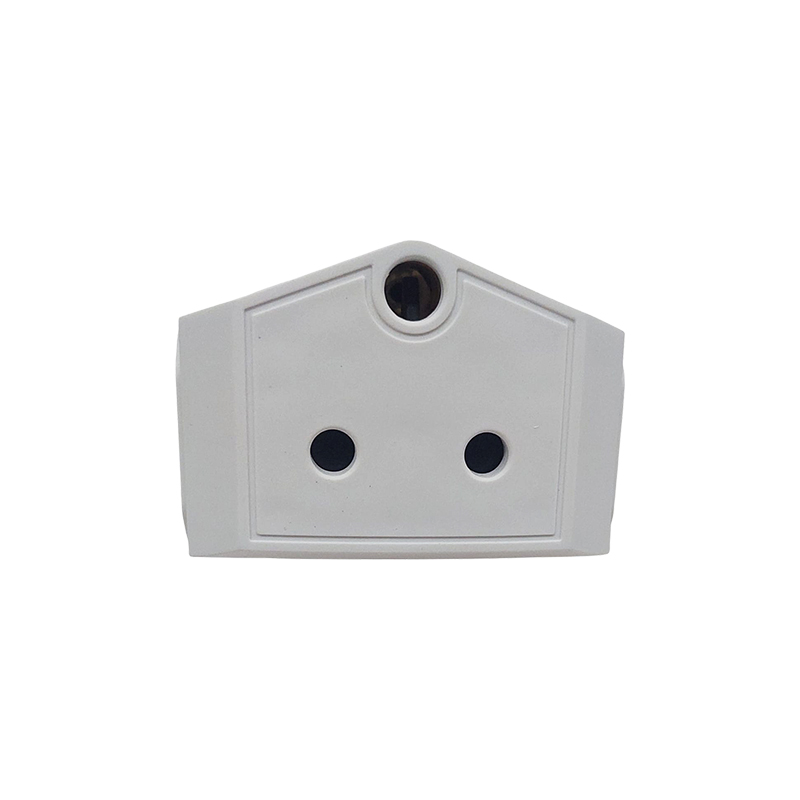 White Three Pin Electrical Outlet Faceplate with Two Round Sockets and an Upper Earth Pin Hole
