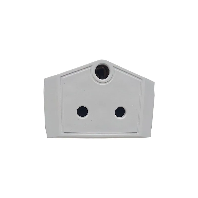 White three-pin electrical outlet faceplate with two round sockets and an upper earth-pin hole