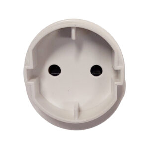 White circular European-style mains socket receptacle with two round holes (no plug inserted)