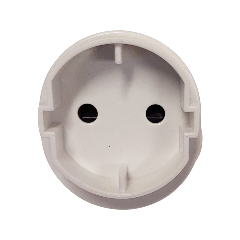 White Circular European Style Mains Socket Receptacle with Two Round Holes No Plug Inserted