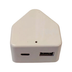 White USB adapter/dongle with a micro USB port on the left and a USB-A port on the right.