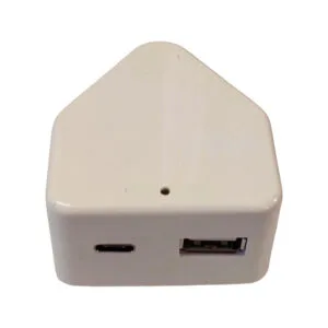 White USB adapter/dongle with a micro USB port on the left and a USB-A port on the right.