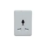 E11304-6 | Securadeal White Wall mounted Electrical Outlet Plate with Three Plug Slots two Horizontal One Vertical