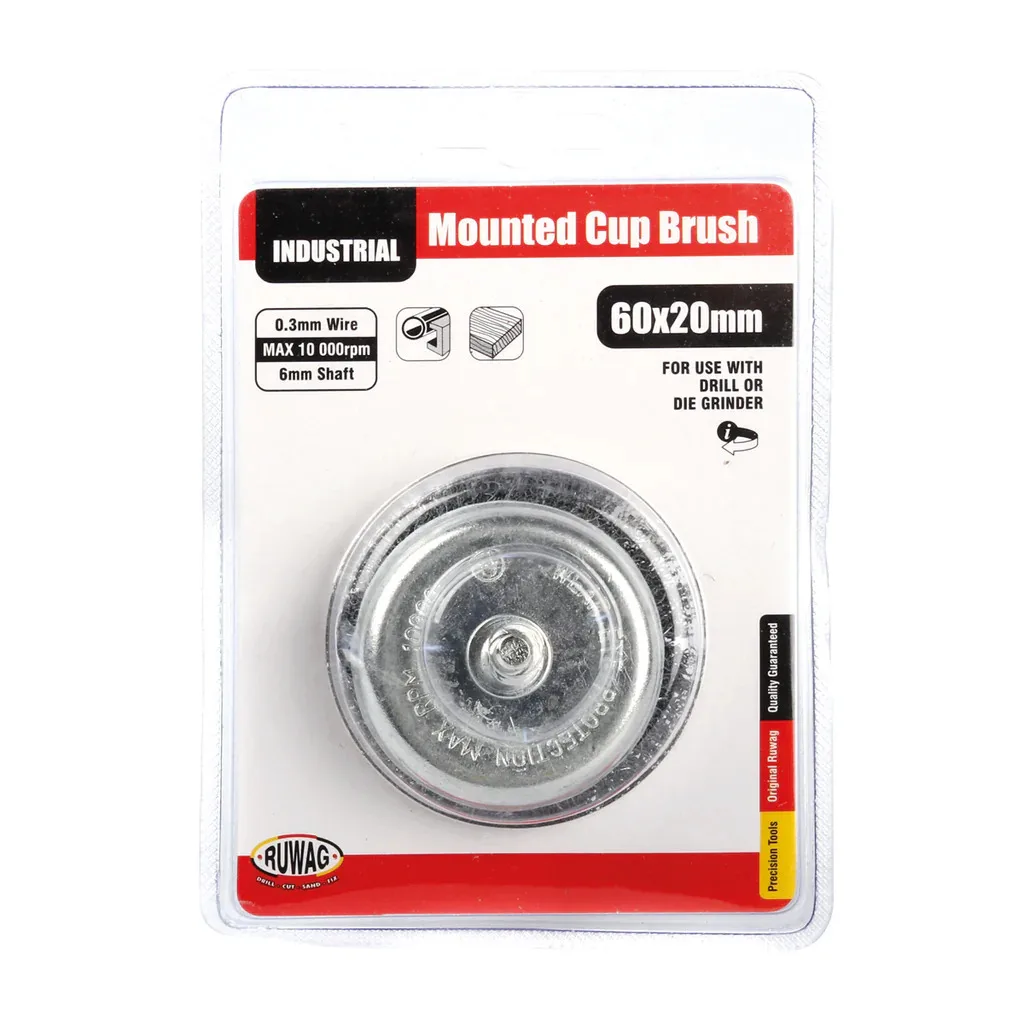 Ruwag Mounted Cup Brush 60 X 20mm for Drills and Die Grinders   Premium Wire Brush from Ruwag