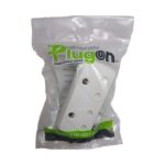 White Plugon Power Adapterextension in Clear Plastic Packaging Brand Name Visible and Greenblack Slogan on the Bag