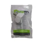 Product Package for a White Plug Adapter with the Green plug On Logo and the Slogan power to Keep Going on a White Background