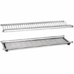Stainless Steel Oven Rotisserie Spit with a Perforated Baking Tray Shown As a Two piece Roasting Rack Accessory