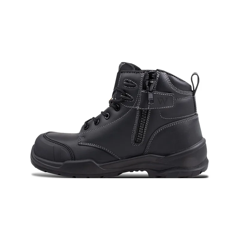 Black Ankle Boot with Lace up Front and Side Zipper for Easy Onoff Rugged Sole for Traction