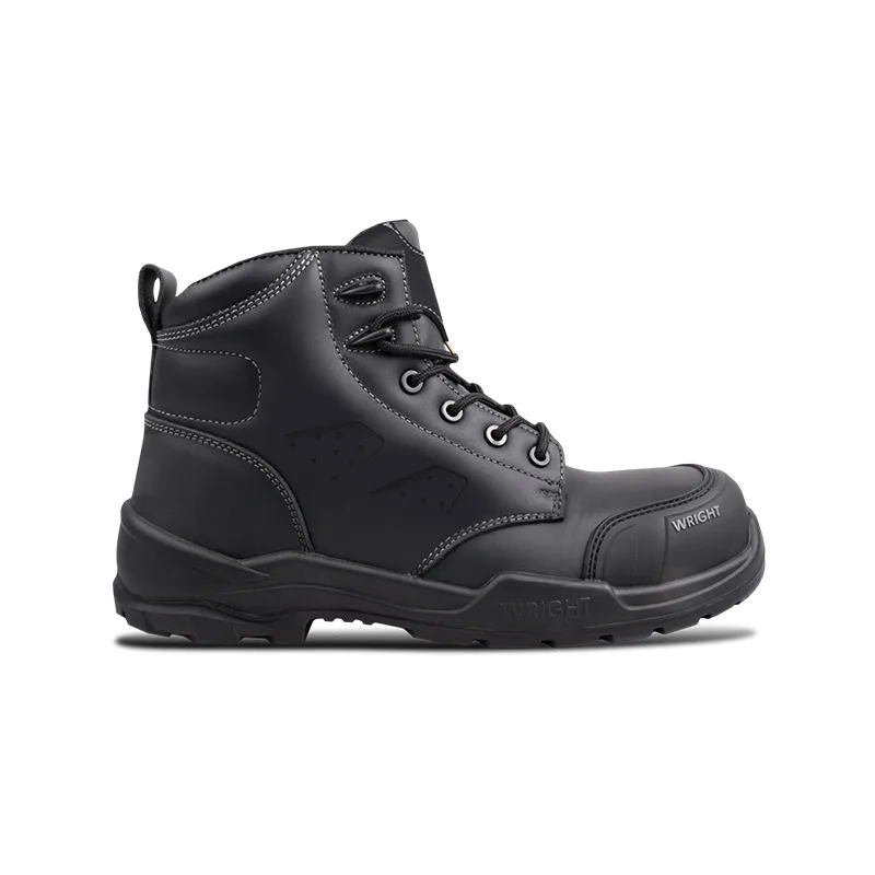 Black Steel toe Safety Boot with Lace up Front and Chunky Tread
