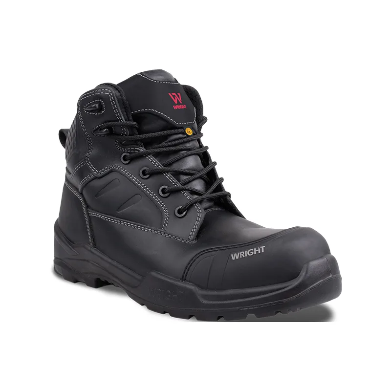 Black Wright Work Boot with Steel toe Rugged Sole White Stitching and Logo on the Tongue