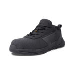 WR0129 - WR0136 - Wright-PU Tek Sneaker 1 | Securadeal Black Athletic Sneaker with Knit Upper Black Laces and a Chunky Rugged Sole angled Side View