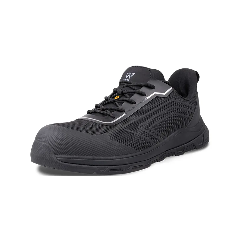 Black Low cut Athletic Sneaker with a Textured Mesh Upper and Gray Accents Viewed from a Slight Angle