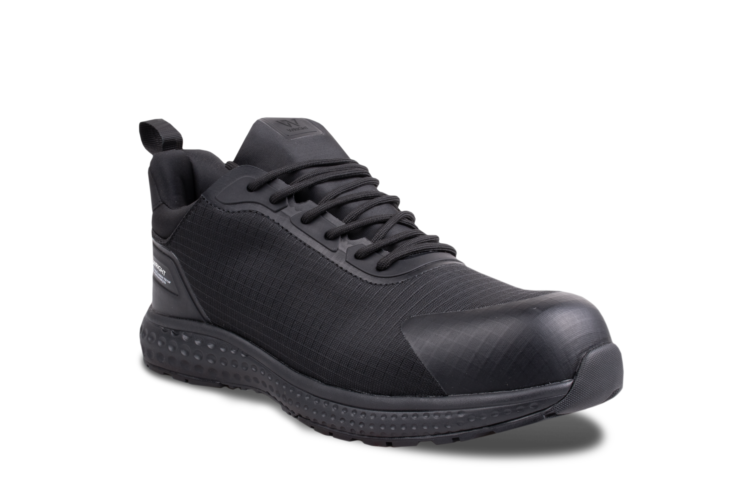 WR0161 - WR0168 - Wright-Glide Sneaker 1 | Securadeal Black Athletic Sneaker with Laces Padded Collar and Textured Sole Shown from a Side Angle for Product Detail