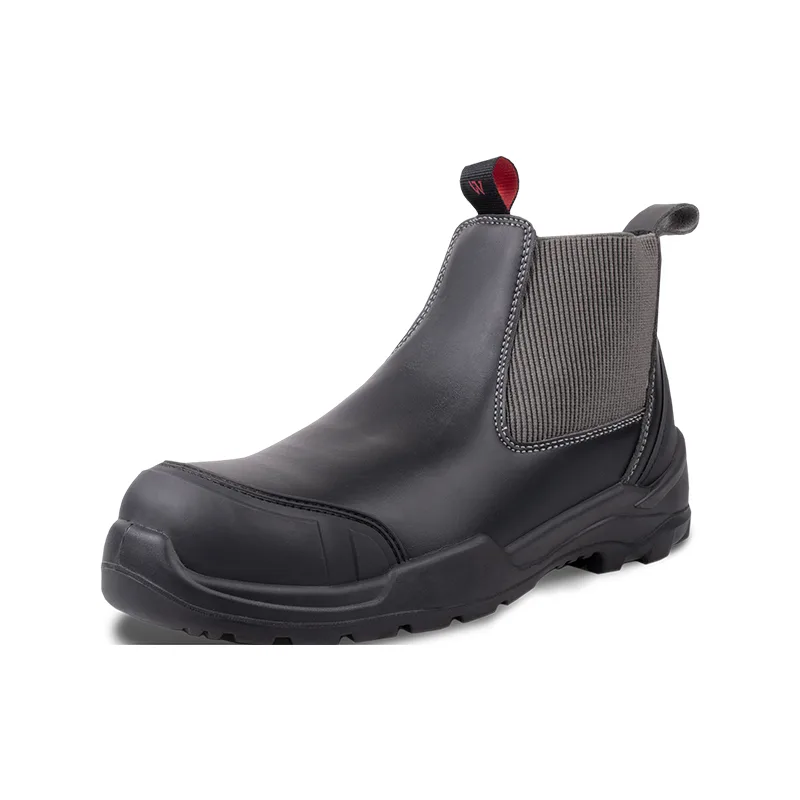 Black Safety Boot with a Pull tab Elastic Side Panel and Rugged Outsole for Work Sites