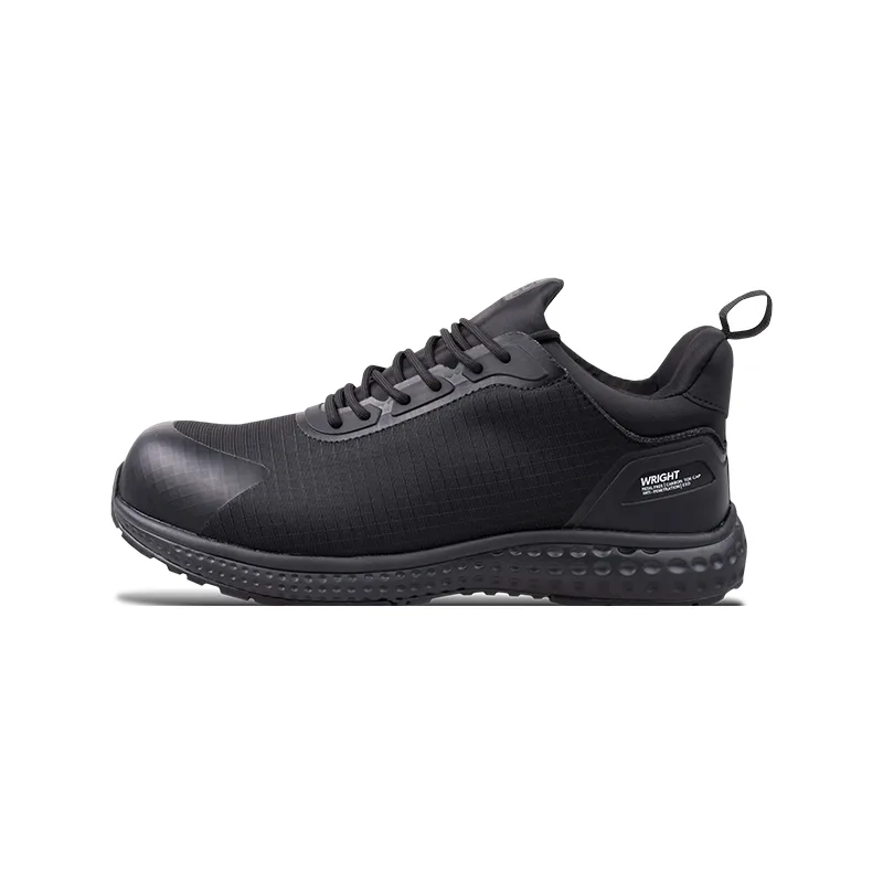 Black Athletic Sneaker with a Textured Sole Lace up Closure and a Heel Pull Tab