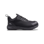 Wright-Glide Sneaker 4 | Securadeal Black Wright brand Athletic Sneaker with Lace up Closure Low cut Profile and a Dotted Textured Midsole Viewed from the Side