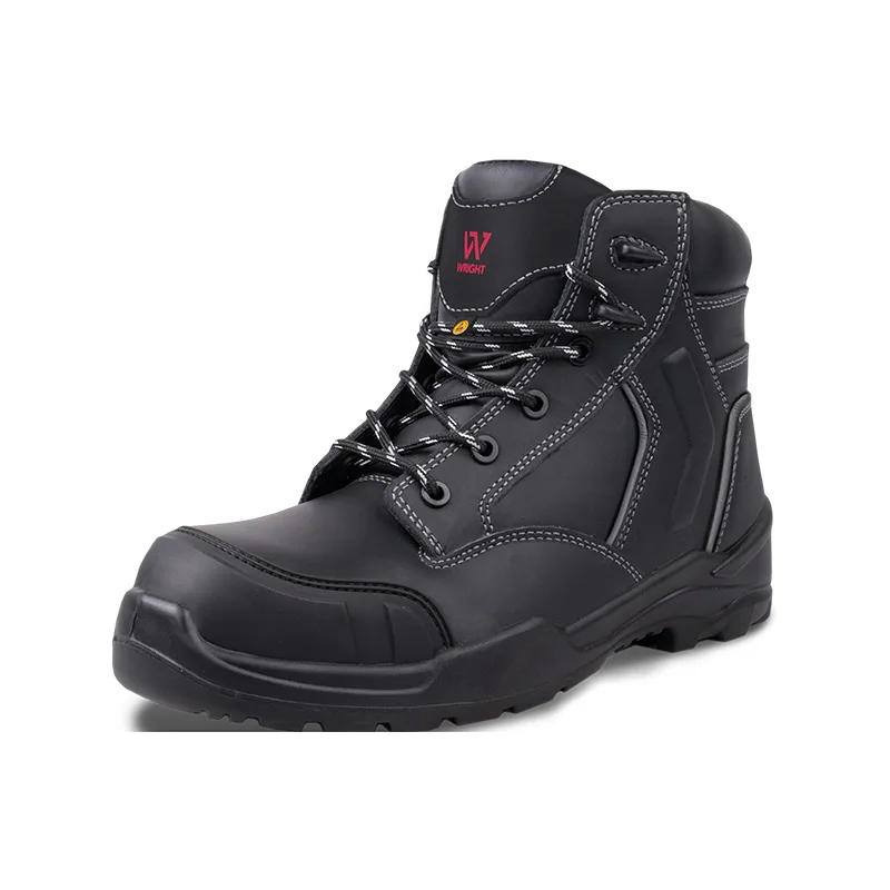 Black Safetywork Boot with Padded Ankle Steel Toe Area and Rugged Tread Outsole
