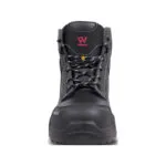 Wright-Hammer-Metaguard 5 | Securadeal Front View of a Black Wright Work Boot with Laced Ankle and Rugged Treaded Sole Brand Logo on the Tongue Visually Prominent