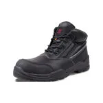 Wright-Hiker-Edge 2 | Securadeal Sturdy Black Safety Boot with Padded Collar Leather Panels and Rugged Tread on a White Background