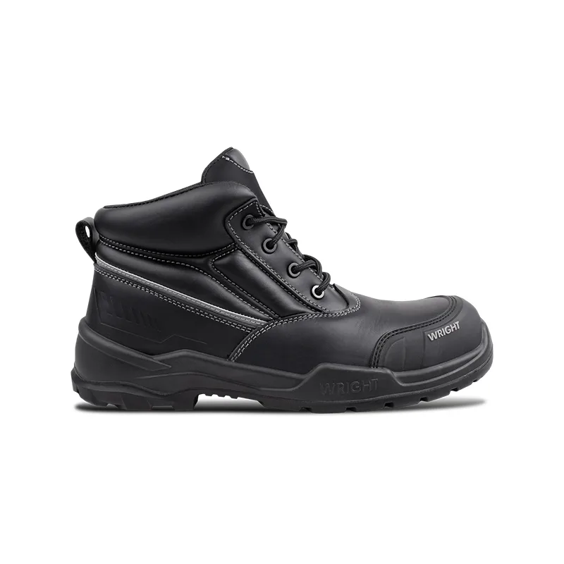 Black Wright Work Boot with Padded Ankle Reinforced Toe and Rugged Multisurface Sole