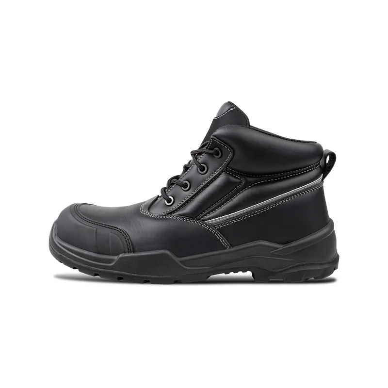 Black Rugged Work Boot with Laces and Padded Ankle Collar Shown in Profile