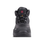 Wright-Hiker-Edge 5 | Securadeal Front View of a Black Wright Work Boot with Laces and White Stitching Visible on the Tongue