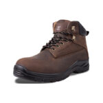 Wright-Holton Brown 2 | Securadeal Brown Leather Work Boot with Black Rugged Sole and Metal Eyelets Padded Collar Laces and Stitched Detailing