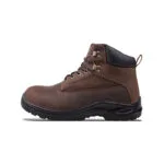 Wright-Holton Brown 3 | Securadeal Brown Leather Hiking Boot with a Black Padded Collar and Rugged Tread Outsole Shown from the Side on a White Background