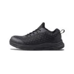 Wright-KPU Sneaker 3 | Securadeal Side View of a Black Athletic Sneaker with a Geometric Lattice Pattern on the Upper and a Chunky Sole Lace up Style Shoe