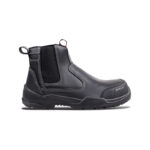 Wright-Onyx Black 4 | Securadeal Black Mid cut Work Boot in Dark Gray Leather with Elastic Side Panel and Pull Tabs Brand Wright on Toe Cap